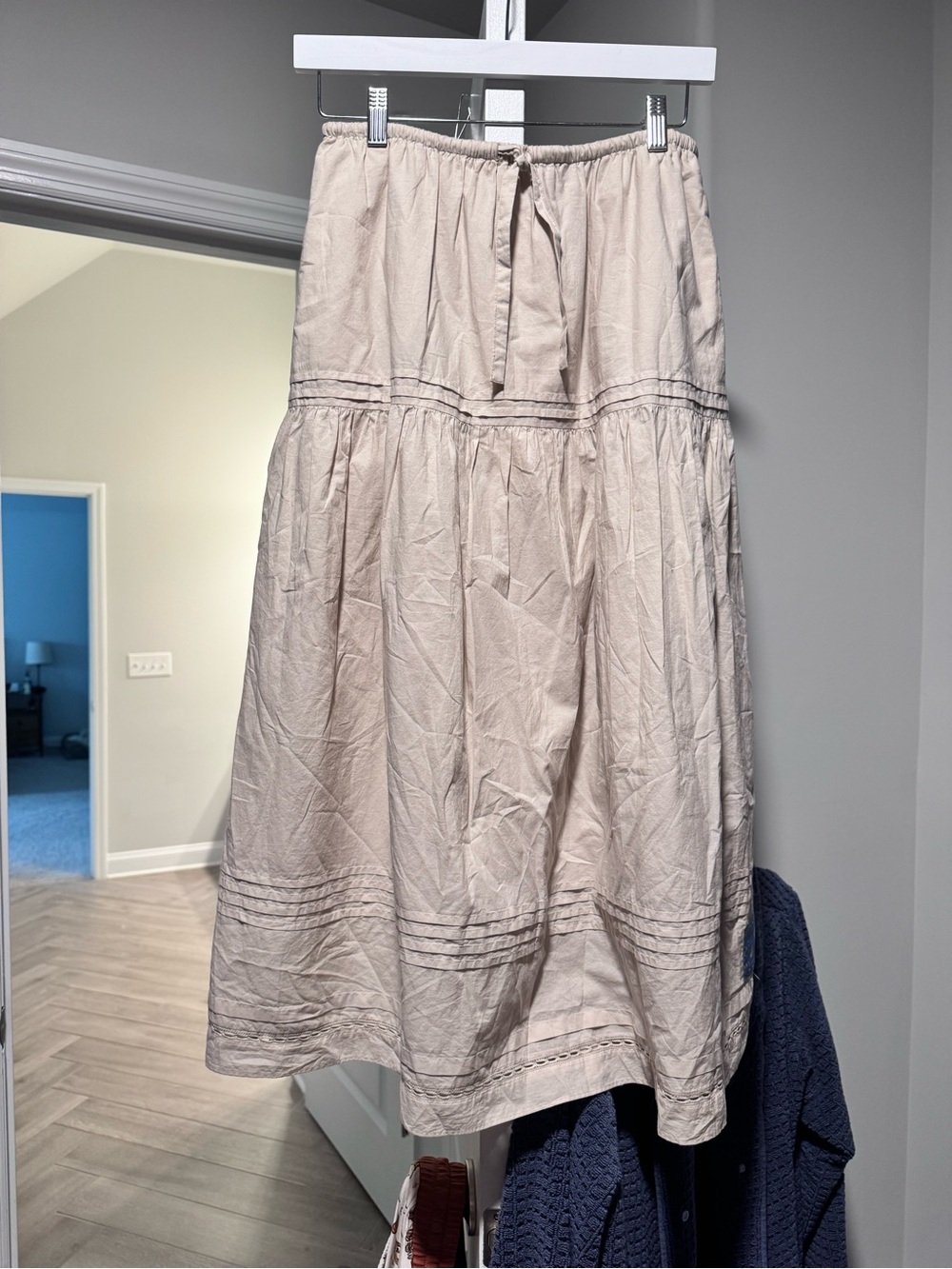 Women's Light Beige Tiered Maxi Skirt